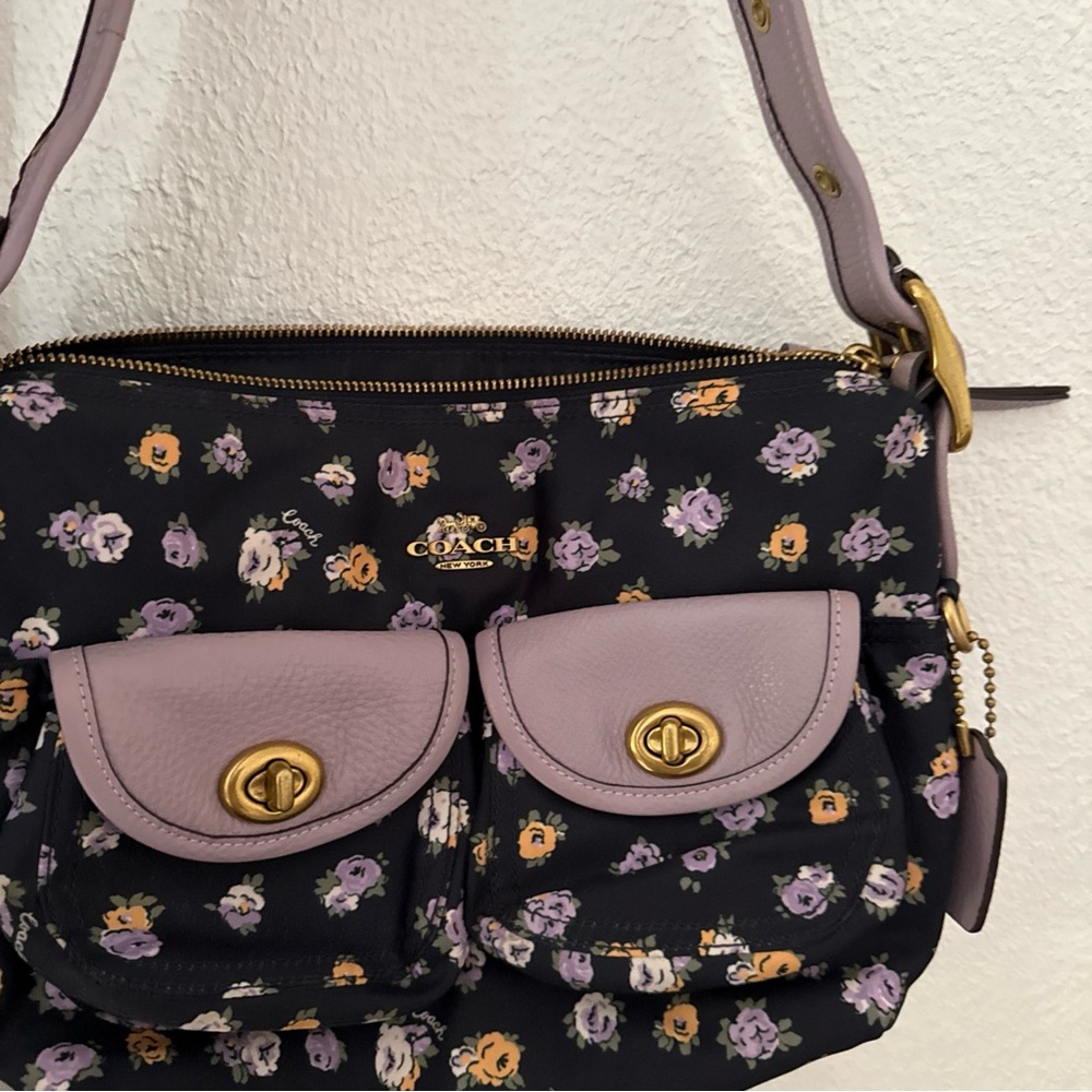 Coach Black and Purple Floral Shoulder Bag